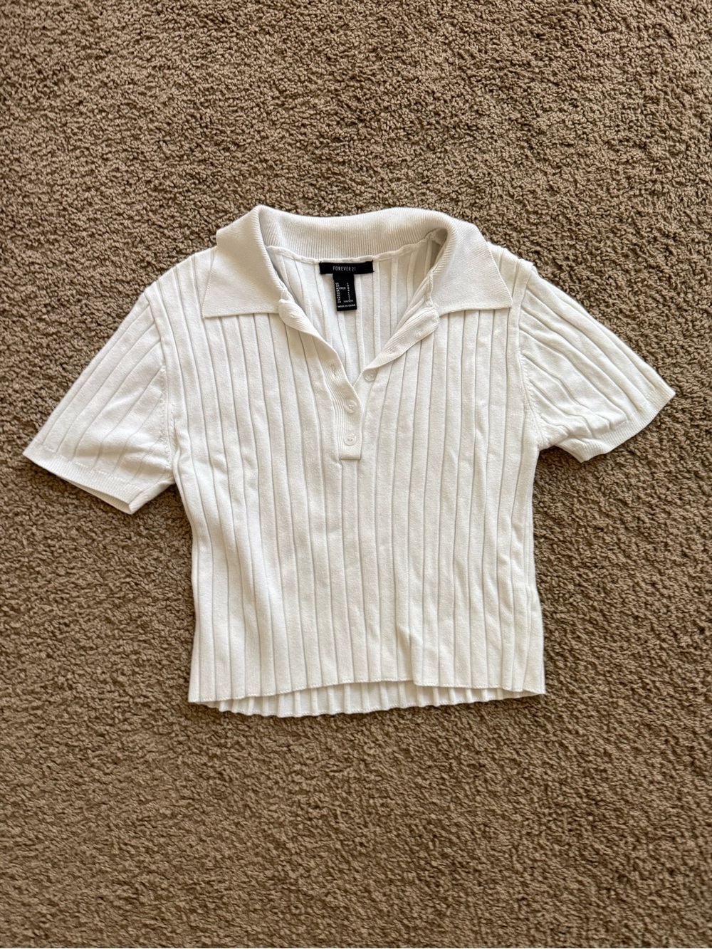 Forever 21 Cream Ribbed Polo Crop Top